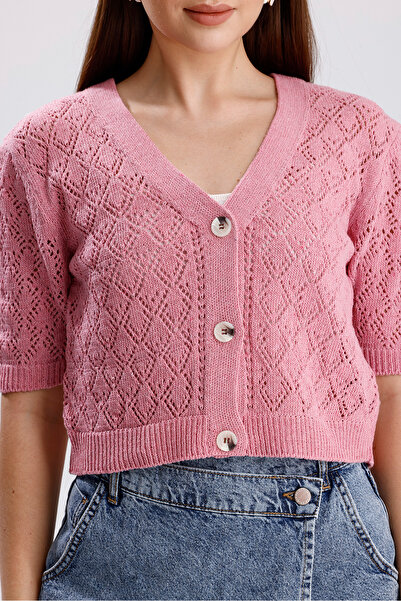 YUGA KNİTTİNG CARDIGAN TRICOT CU MÂNECĂ SCURTĂ AJURBAT