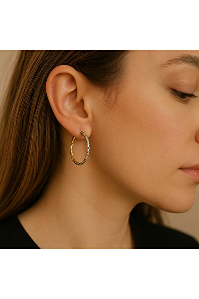 TuQos حلق نسائي ملتوي ذهبي اللون - حلقة فضية، قطعة واحدة