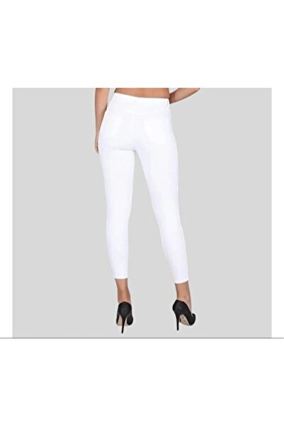 TugsatTasarTekstil Білі вузькі джинси супер скінні з високою талією та еластичним лікрам