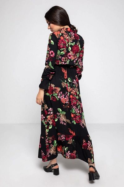 azra moda Rochie cu model de flori mari cu dantelă cu guler negru