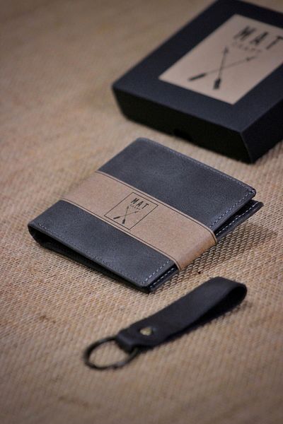matleather Genuine Leather Gray Wallet |   Men's Leather Wallet |   Keychain Gift |   Gift Boxed