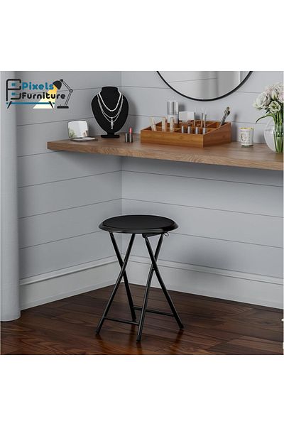 PixelsFurniture مقعد منزلي قابل للطي من بكسل الأثاث - مقعد دائري مبطن قابل للطي شديد التحمل بسعة 135كيلو