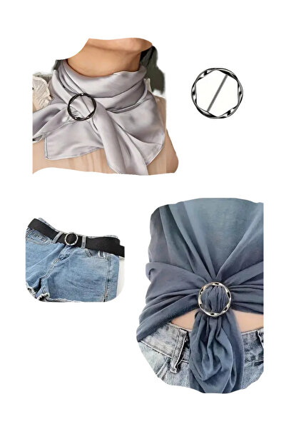 chibi Siyah Metal Yuvarlak Kıvrımlı Tasarım Tişört, Şal, Fular Aksesuarı, Kem...