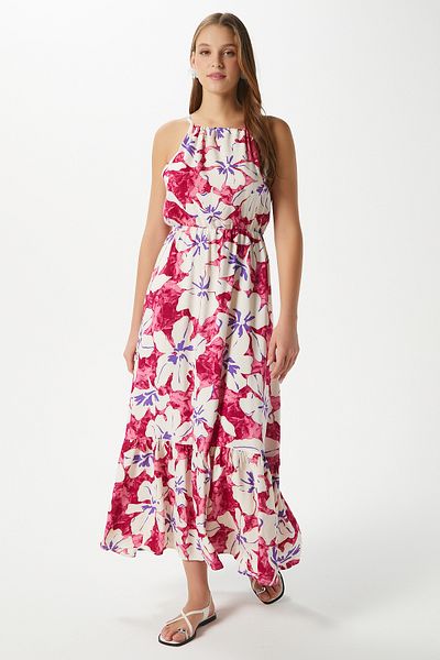 Ritnice Γυναικείο φόρεμα Maria Pink Floral Viscose με ελαστική μέση
