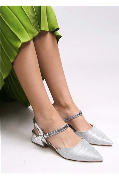 KOCAMANLAR Balerina de damă Feles Belt din piele lacuită cu spatele deschis SILVER