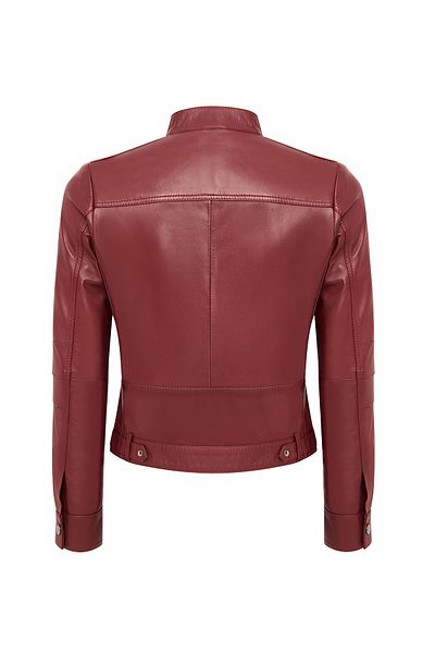 Derimod Vicky Women's Burgundy Judge Collar Short Leather Jacket 25Sge5170R3