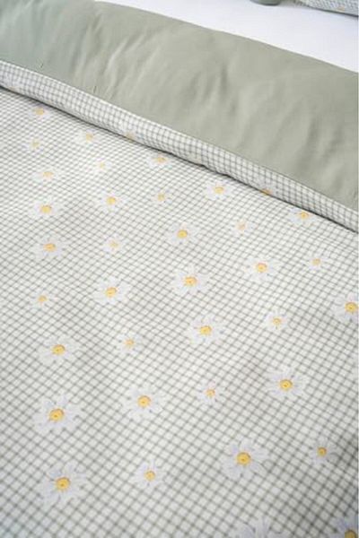 STOREMAX Mrttnca Gingham Green Daisy Double Duvet Cover Set, Cotton Trndymrt 1087243