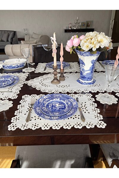 QBR Home 14 Parça 6 Kişilik Sunum Seti ( 6 Servis + 6 Kokteyl Peçete + 1 Runner + 1 Ekmek Örtüsü ) Papatya