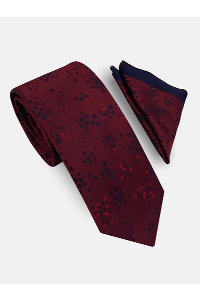 Milleniva Floral Burgundy Tie & Handkerchief