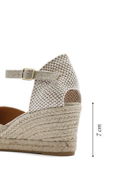Derimod Women's Beige Ankle Buckle Wedge Heeled Fabric Espadrille Sandals