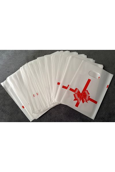 morlalem m 100Pcs 10X15Cm Plastic Bags, Gift Bag, Red Ribbon Printed Packaging