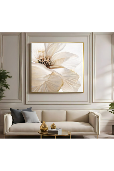 Harikabirev HARİKABİREV|METAL ÇERÇEVELİ KANVAS TABLO KREM ÇİÇEK MODELİ 02 |CKKARE