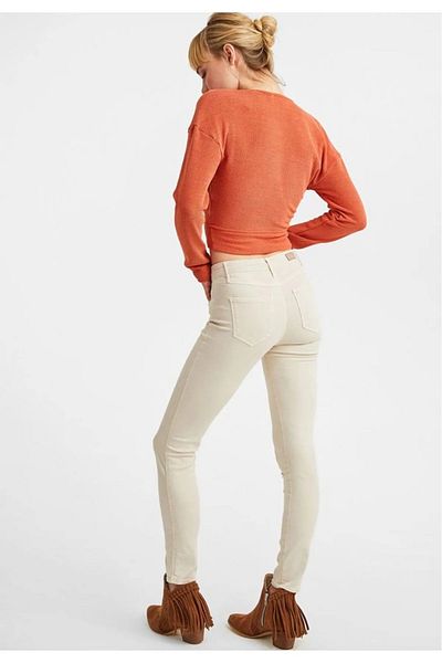 TugsatTasarTekstil Ψηλόμεσο μπεζ κρεμ στενό παντελόνι Super Skinny Fit Γυναικείο Παντελόνι που δείχνει λεπτό ένα μέγεθος