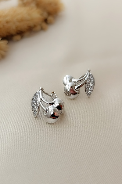 COSİTA Vintage Minimal Silver Kiraz Küpe