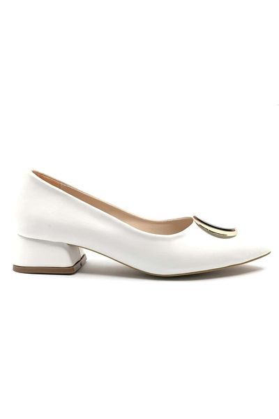 KCMN Feles Buckle Detailed Women's Heeled Shoes WHITE