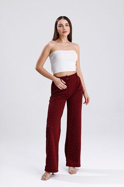 LOVES AGAZA Burgundy Stone Palazzo Trousers