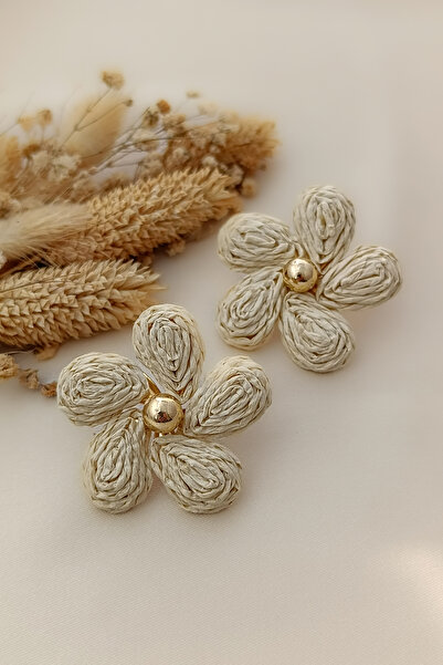 COSİTA Wicker Daisy Earrings Gold Detailed Medium Size