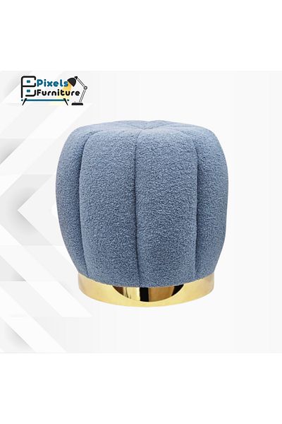 PixelsFurniture Pixel Furniture Geometric Round Pouf Chair in Boucle Fabric, Blue