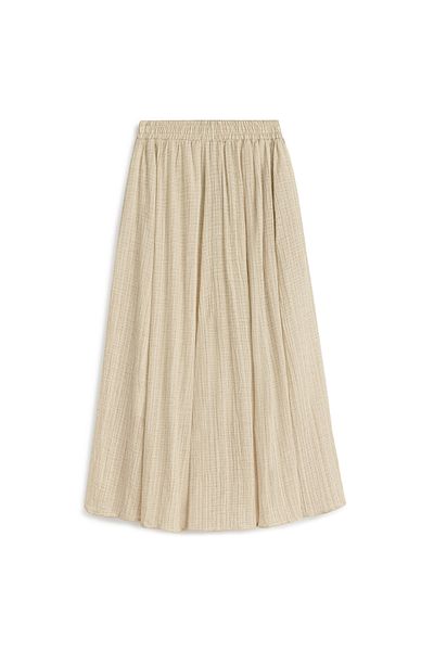 praye Long Flared Seersucker Skirt Stone