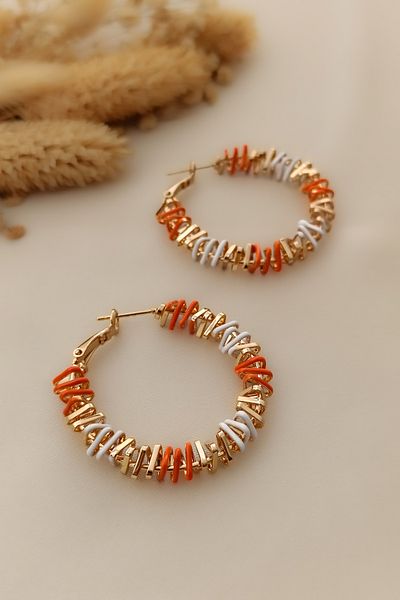 COSİTA Orange White Gold Triangle Interlaced Colorful Hoop Earrings