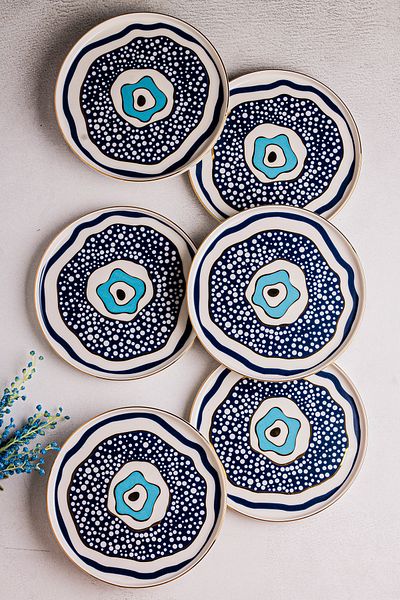 Snippy Evil Eye - 6 Piece Porcelain Breakfast Set Pastry Set Plate Dessert Plate Breakfast Plate 20cm