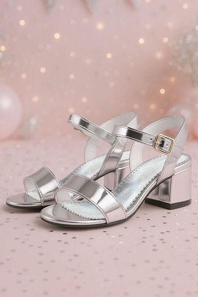 Sarıkaya Pony Silver Mirror Pantofi de seara pentru fete cu toc gros