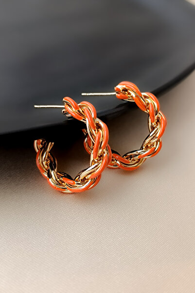 COSİTA Gold Turuncu Geçişli Sarmal Zircir Şık Halka Küpe