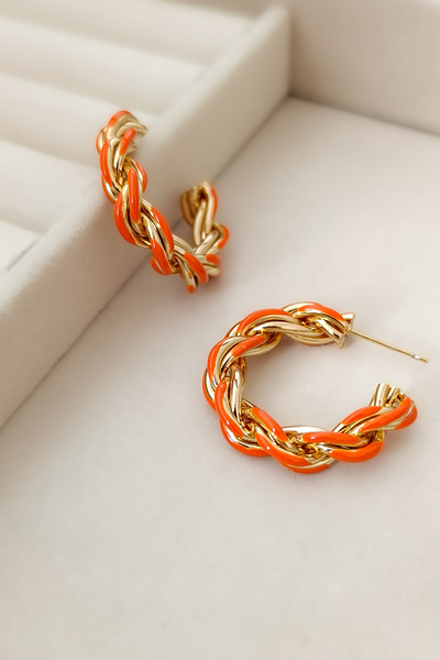 COSİTA Gold Orange Transitional Spiral Zirconia Stylish Hoop Earrings