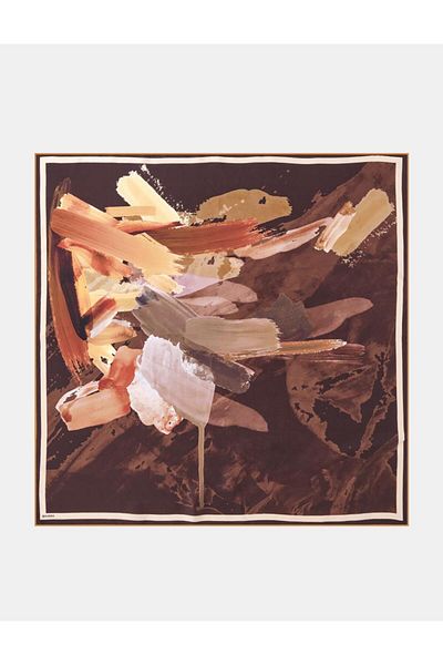 Kayra Μοτίβο πινέλου Twill Silk Scarf Bitter Brown