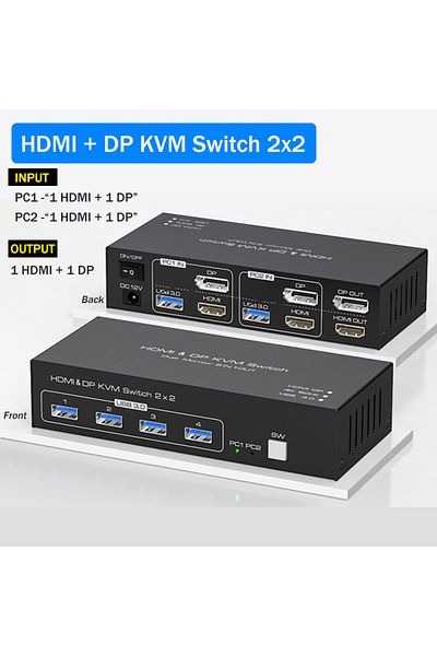 lieve with EU Plug HDMI DP kvm switch Dual Monitor HDMI KVM Switch 2x2 4K 60Hz HDMI Displayport USB 3.0 KV
