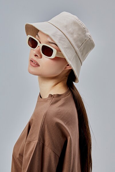 derikem İkili Yazlık Kumaş Kova Şapka, Erkek Kadın Düz Balıkçı Bucket Şapka, Unisex Krem-mavi