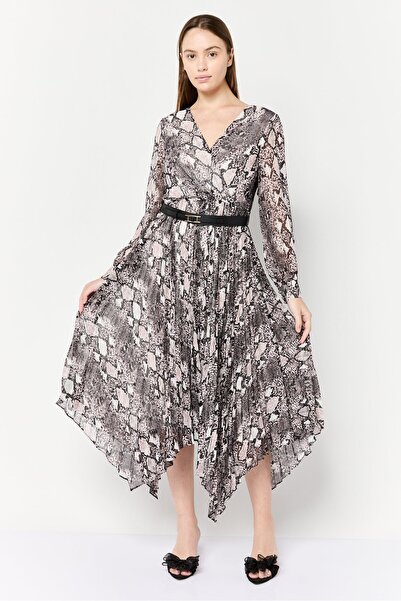 Phase Eight فستان نسائي متوسط الطول بحزام من جلد الثعبان، متعدد الألوان