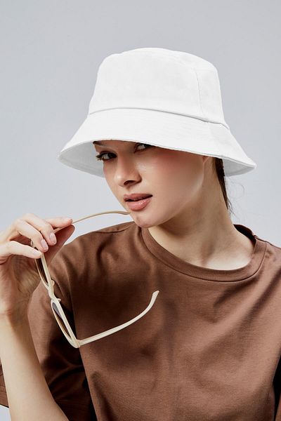 derikem Blue-White Plain Fisherman Bucket Hat for Unisex Men and Women