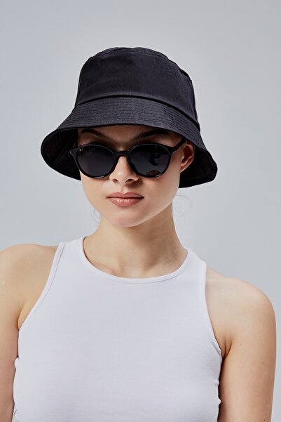 derikem İkili Yazlık Kumaş Kova Şapka, Erkek Kadın Düz Balıkçı Bucket Şapka, Unisex Siyah-krem