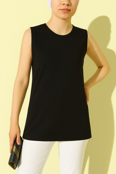 Modamorfo Round Neck Zero Sleeve Combed Cotton Underwear -Black