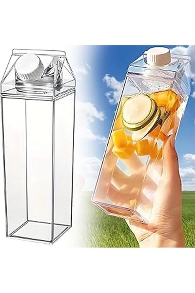 Mu Art Ahşap Transparent Mica Milk and Water Bottle Box, 500 Ml, Square Shape, Lid