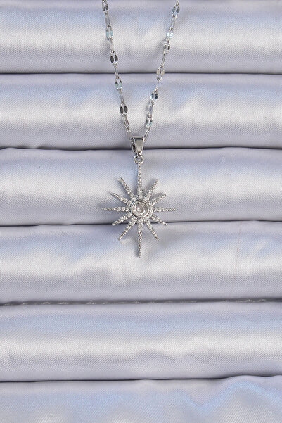 Clariss 316L سلسلة فولاذية فضية اللون حجر الزركون قلادة نجمة القطب