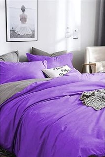 Mu Art Ahşap Alla turca double ranforce double sided duvet set - with elastic sheet - purple/gray