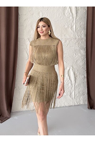 BEULLUBERİ Gold Fringe Dress - Gold Püsküllü Mini Elbise