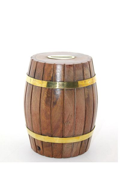 sesengo Brass Wooden Barrel Piggy Bank 12.5 cm