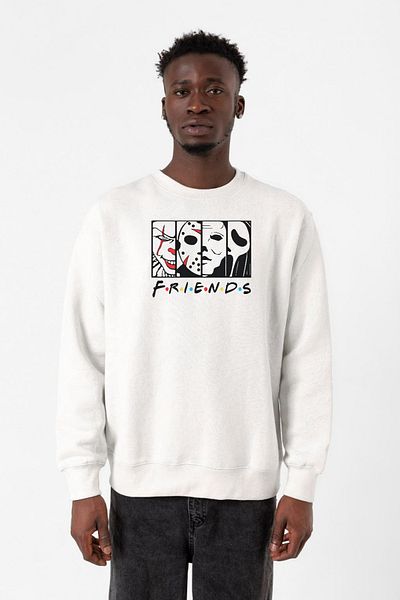 Tshirthane Hanorac alb pentru bărbați cu 2 ip Horror Character Friends