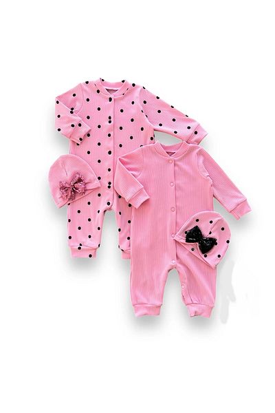 Skygo 0-3 3-6 6-9 Months Sequined Hat with Snap Closure, Polka Dots and Plain 2-Piece Combination Baby Girl Overalls