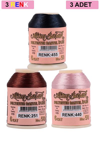 Mu Art 3 Pieces of Gold Needle and Lace Thread 20 Gr - Royaleks - No: 251 - 440 - 455