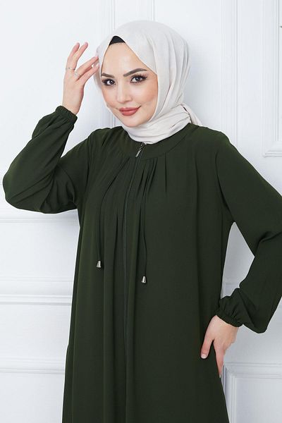 hafsamina Ferace Khaki with Pleated Collar and Laces HM2357