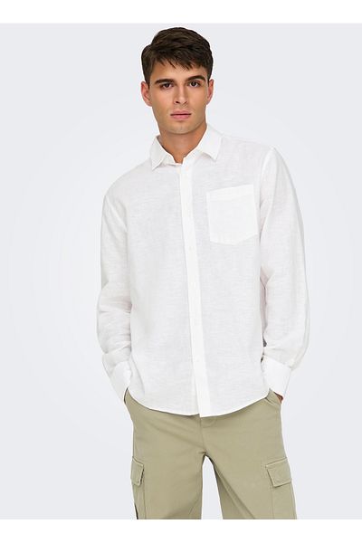 Only & Sons Only & Sons Normal Λευκό Απλό Ανδρικό Πουκάμισο ONSCAIDEN LIFE REG LS 1 PKT SHIRT N