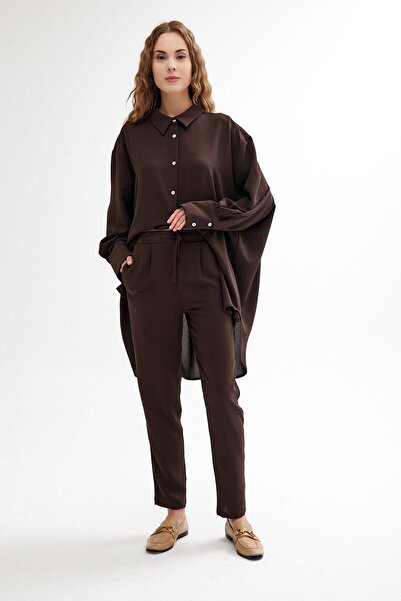 QANU Brown Crepe Trousers - Pleated Front Design