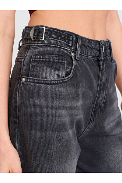 Dilvin 71783 Pantaloni din denim Baloon cu detaliu cu cataramă pe laterale-Negru