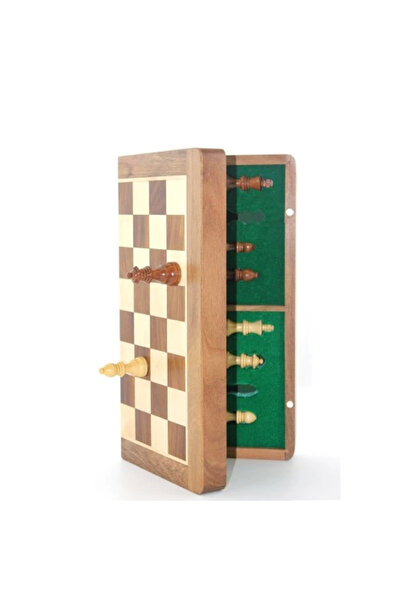 Genel Markalar Mıknatıs Taşlı Ahşap Katlanabilir Kutulu Satranç Oyunu 35 Cm