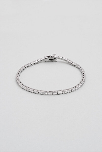 So CHIC... Baget Kesim 18 Ayar Beyaz Altın Kaplama Gümüş Su Yolu Bileklik