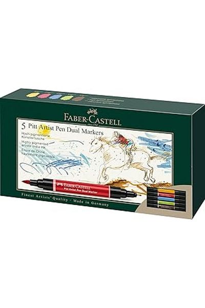 STOREMAX Faber-Castell 162005   - Pitt Artist Pen Double Ended Felt Tip Pen, Two Ends, One Brush Tip and One Metal